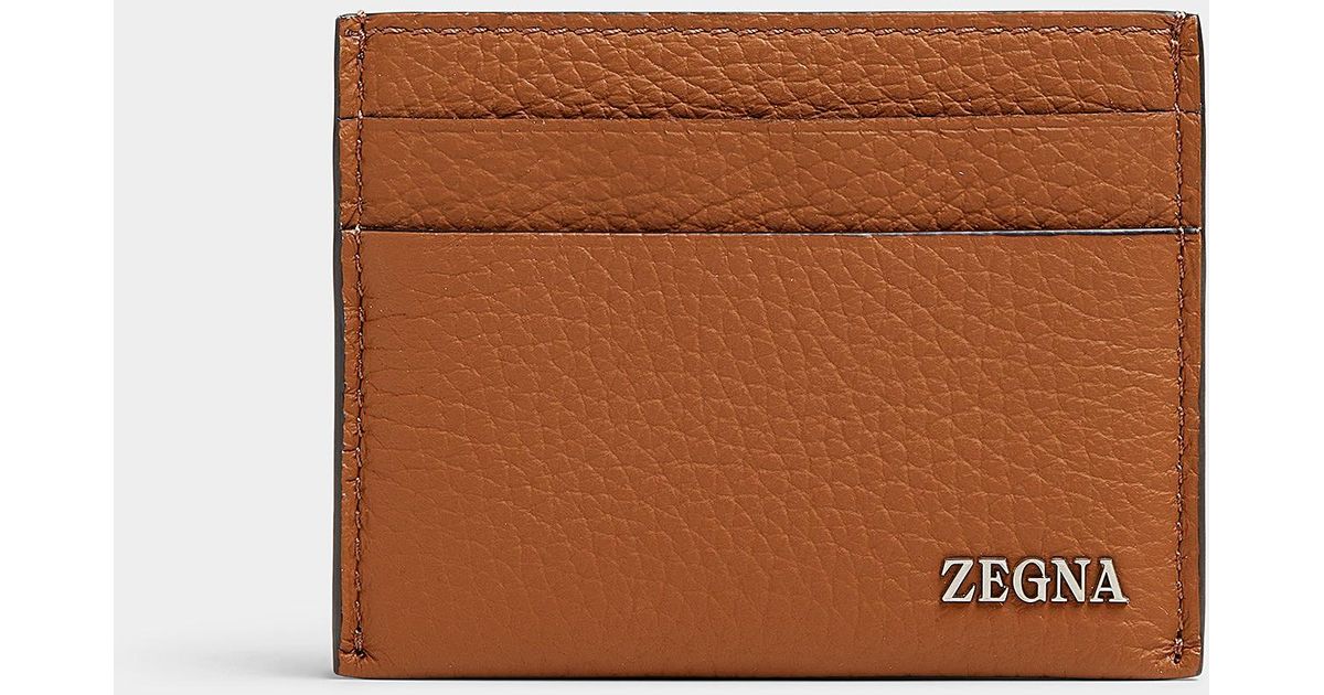 Zegna Grained Leather Card Case in Brown for Men | Lyst