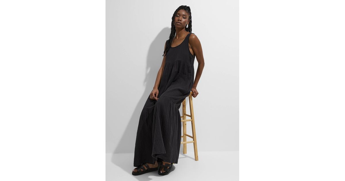 Black Gauze Long Sleeve Tiered Maxi Dress main image 1