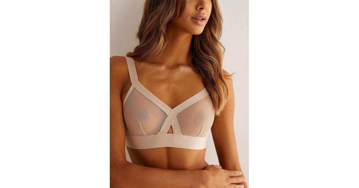 DKNY Sheer Mesh Triangle Bralette in Natural