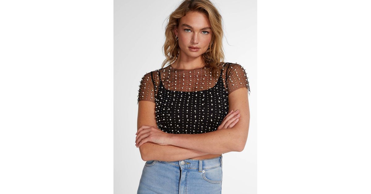 Icône Pearls And Crystals Mesh T in Black