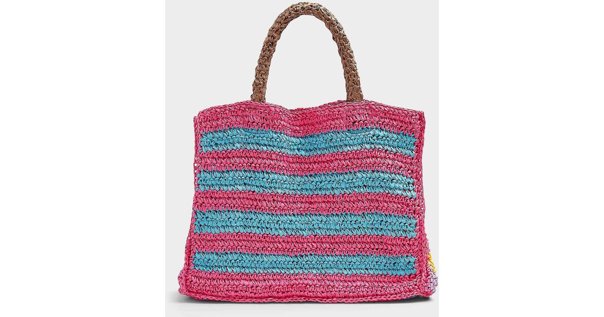 Benetton Colourful Straw Tote in Red | Lyst