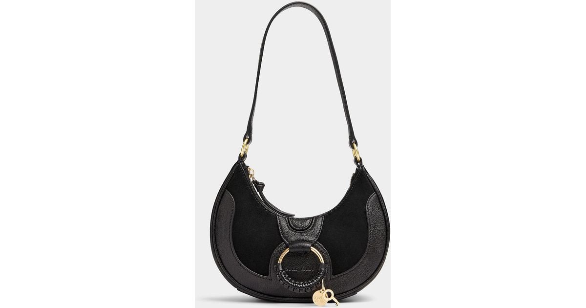 See By Chloé Hana Half Moon Leather And Suede Hobo Bag in Black | Lyst ...