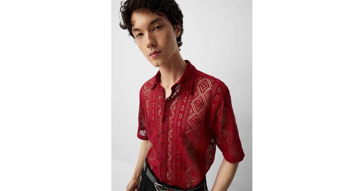 Le 31 Geometric Pointelle Knit Shirt in Red for Men | Lyst