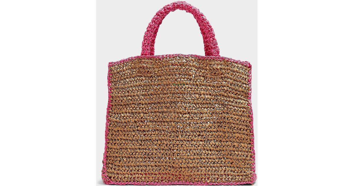 Benetton Colourful Straw Tote in Pink | Lyst