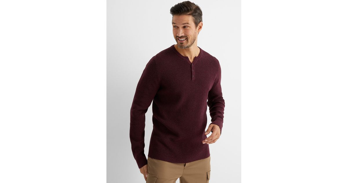 Le 31 Waffle Henley Sweater in Red for Men