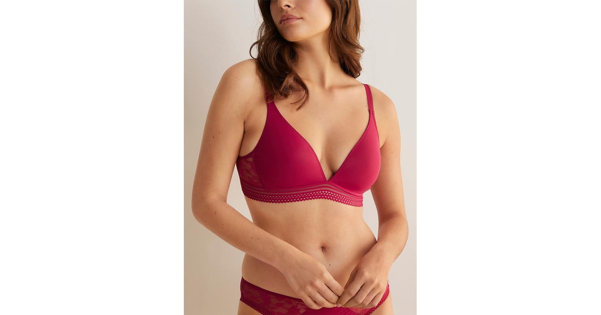 Boux Avenue Camila C-F cup embroidered lace non-padded plunge bra in orange  with pink detailing