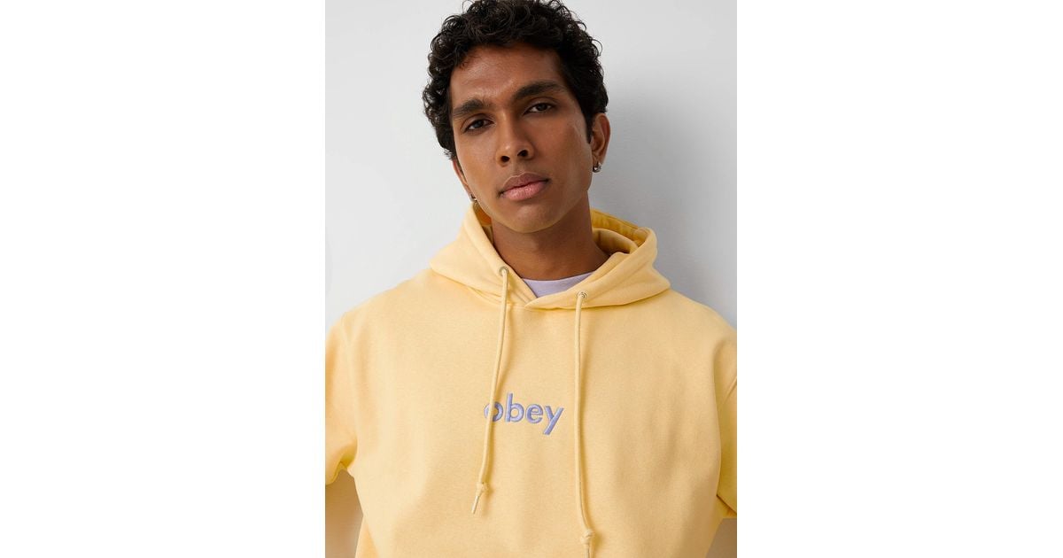 Obey Logo Butter Yellow Hoodie for Men | Lyst