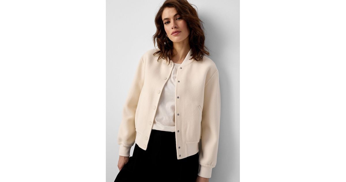 Theory Wool And Cashmere Cream Bomber Jacket in Natural | Lyst