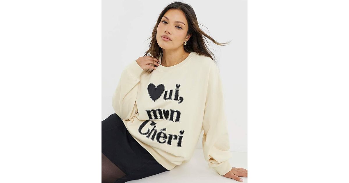 Simply Be Oui Mon Cheri Graphic Sweat in Natural Lyst UK