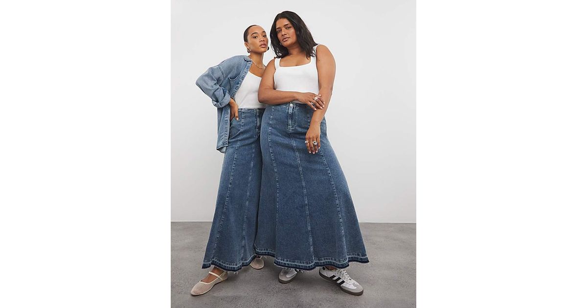 Simply Be Fit And Flare Denim Maxi Skirt in Blue Lyst UK