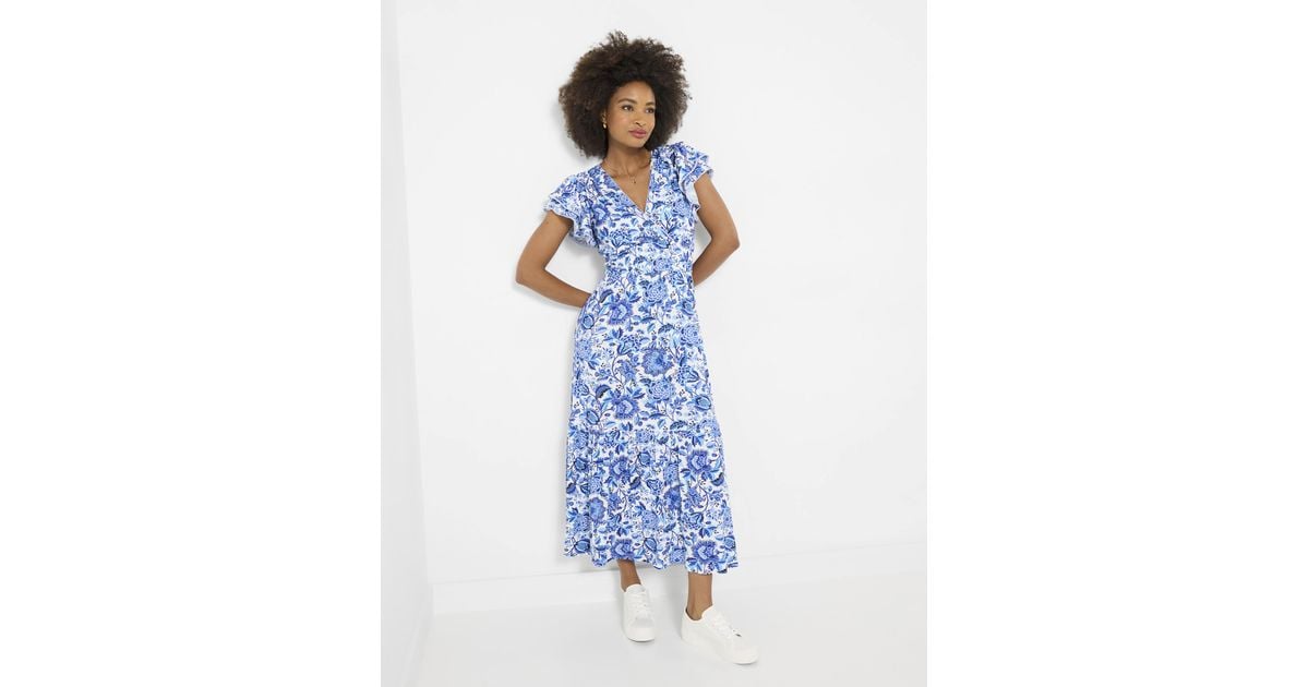 joe browns santorini dress Floral Jersey in Blue Size:UK 08 - 10 rdquo length Rayon Machine FW25SALE Blue Mini Dresses –