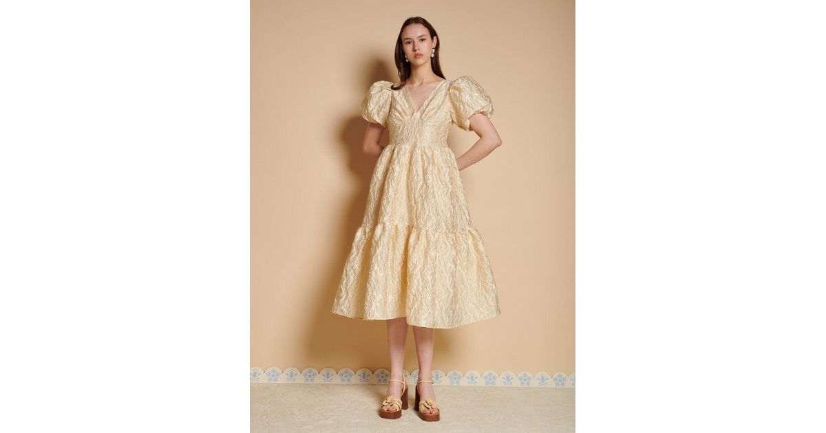Sister Jane Yarrow Jacquard Midi Dress in Natural | Lyst UK