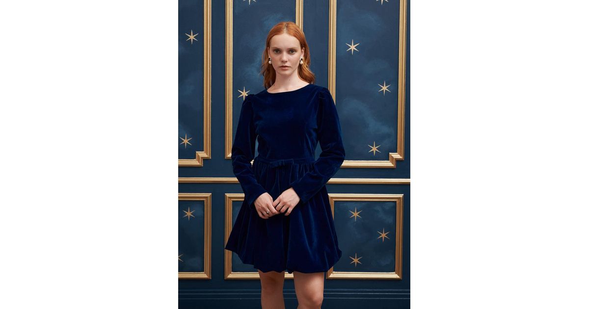 【英国発Sister Jane】Ballroom velvet mini dress リボン装飾 sister-jane-Midnight-Blue-