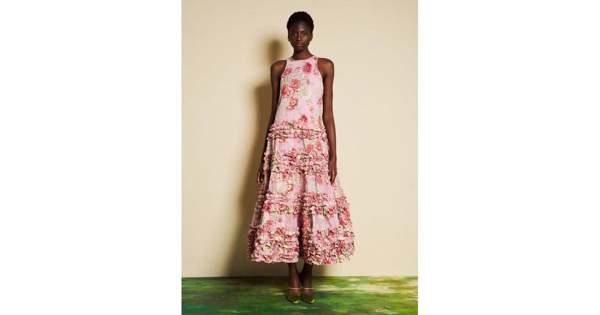 Sister Jane Dream Rosier Jacquard Ruffle Maxi Dress in Pink | Lyst