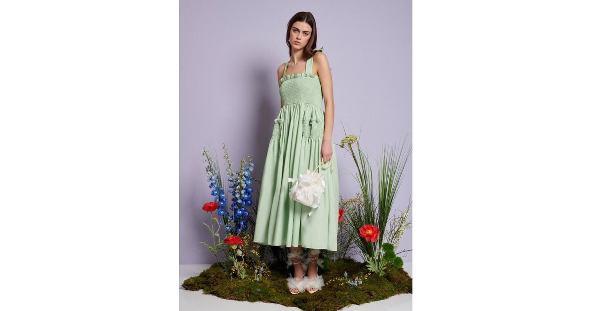 【Sister Jane】DREAM Grasslandクロス ストラップ ミディドレス Sister Jane Dream Grassland Cross Straps Midi Dress in Green
