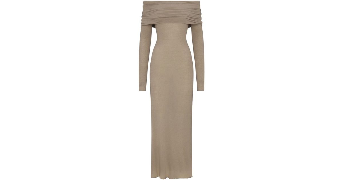 Skims Off The Shoulder Long Dress in Natural | Lyst Skims Off The Shoulder Long Dress in Natural | Lyst