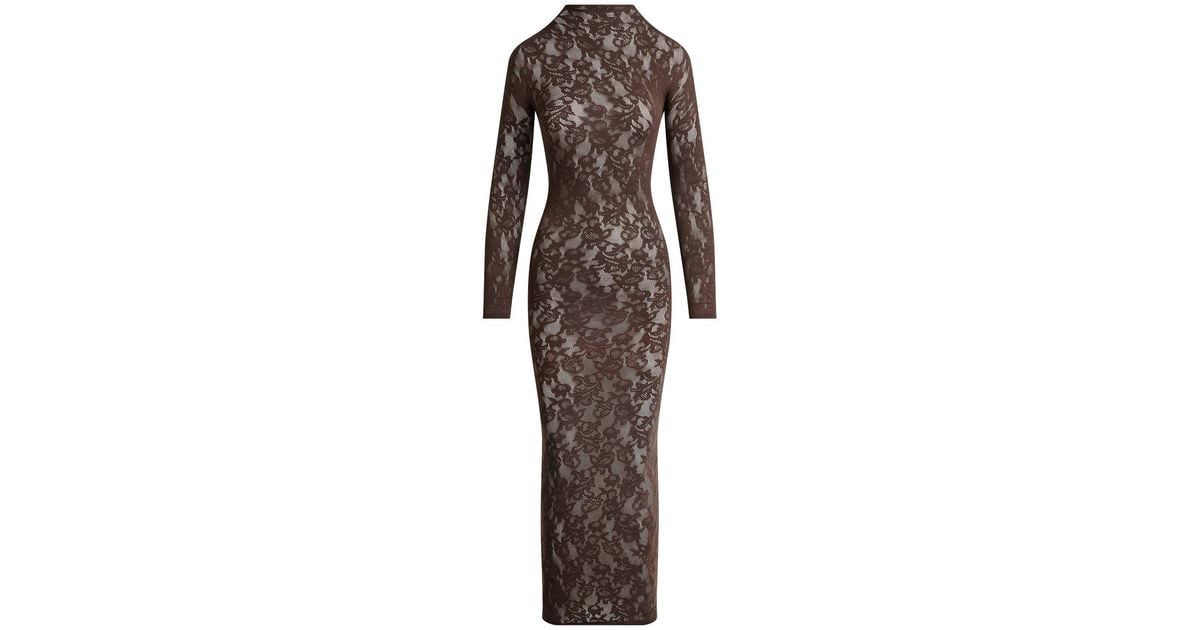 Skims Mock Neck Long Dress in Brown | Lyst Skims Mock Neck Long Dress in Brown | Lyst