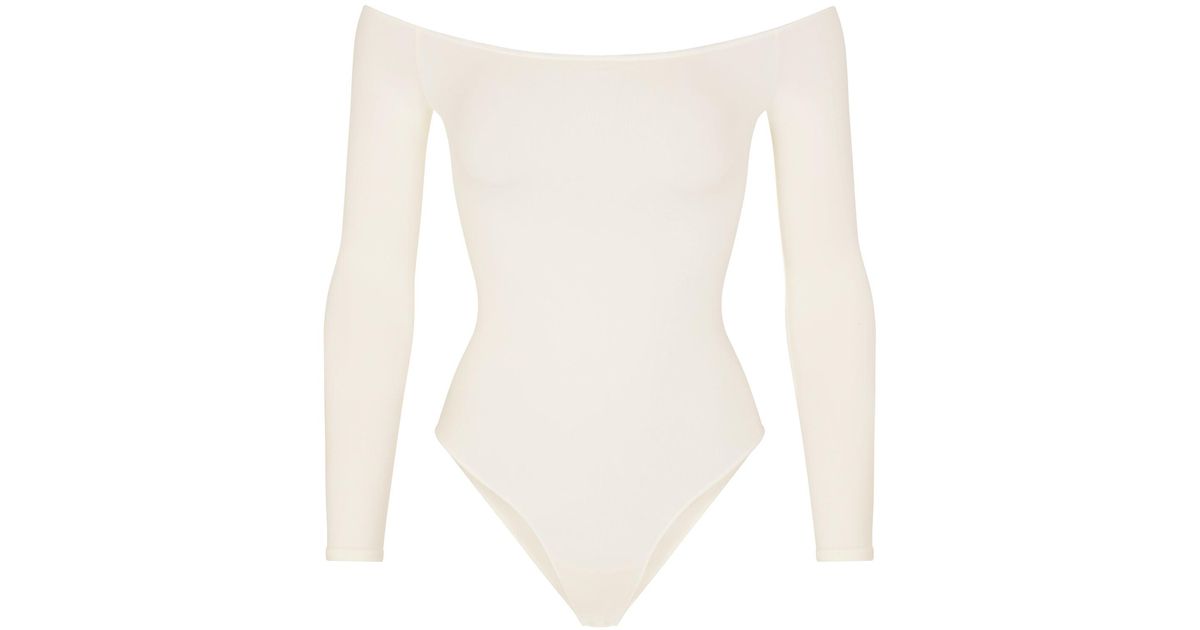 Skims Essential Off The Shoulder Bodysuit Ecru in White