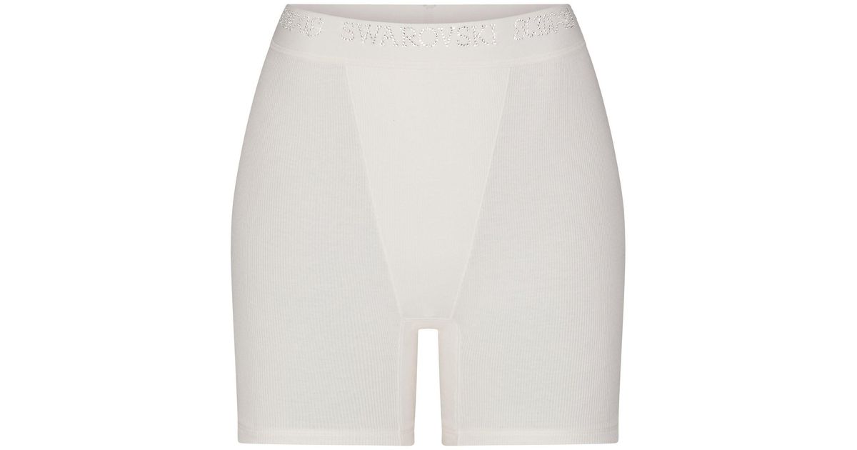 Skims Cotton Ribbed Boxer Shorts In Marble