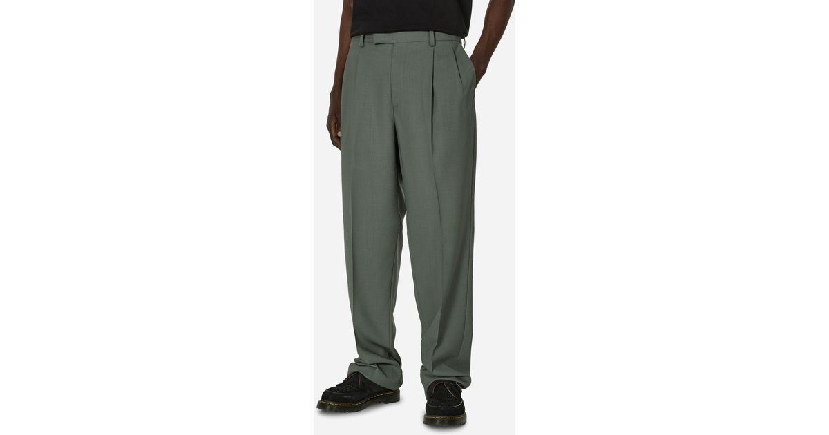 Wacko Maria Dormeuil Double Pleated Trousers in Green for Wacko Maria Dormeuil Double Pleated Trousers in Green for