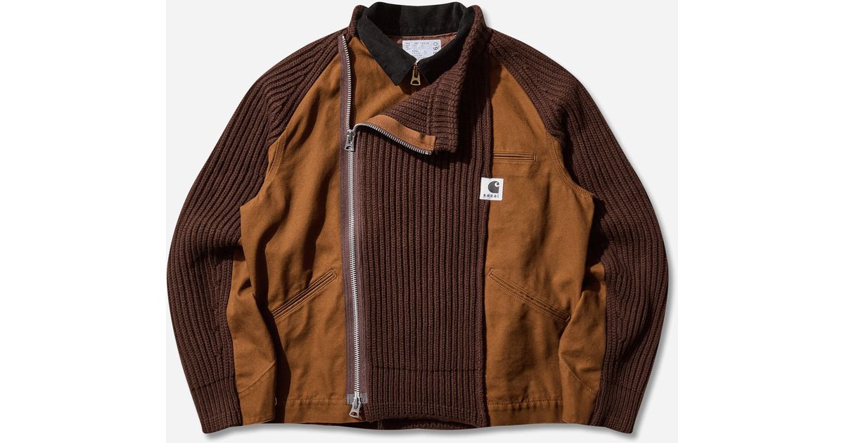 Sacai Men S Carhartt Wip Washed Duck X Wool Knit Blouson in Brown 