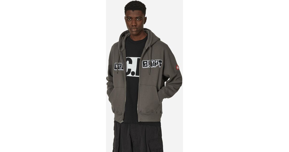 Cav Empt Logo Embroidery Zip Hoodie Charcoal in Black for Men