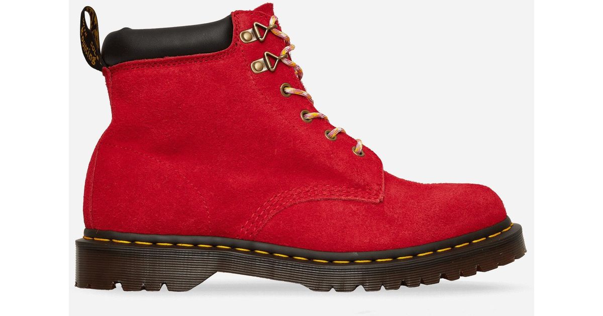 Dr. Martens 939 Ben Suede Padded Collar Lace Up Boots in Red for