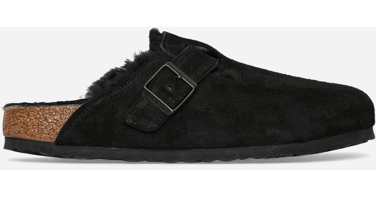 Birkenstock Boston Shearling Sandals in Black for Men | Lyst