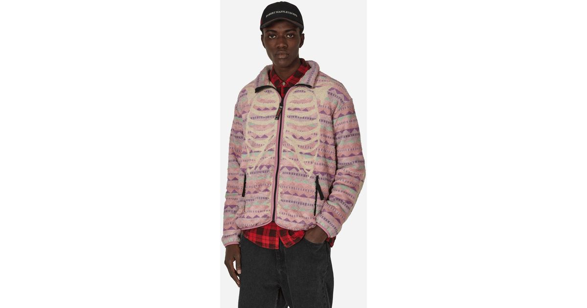 Kapital Ashland Stripe And Bone Fleece Zip Jacket in Pink for Men 
