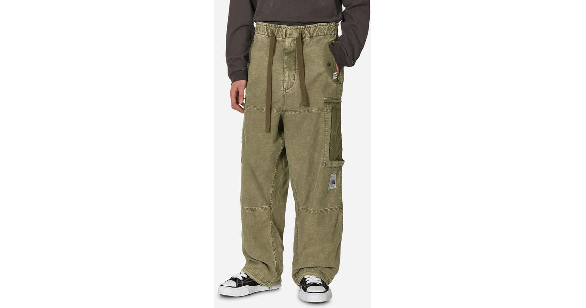 Maison Mihara Yasuhiro Cotton Satin Cargo Trousers Khaki in Green 