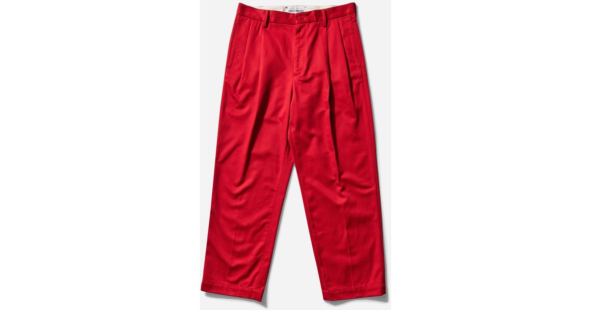 Wacko Maria Men S Double Pleated Chino Trousers in Red for
