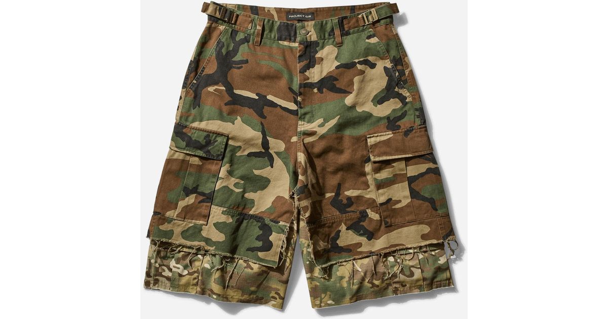 PROJECT G/R Layered Skirt Cargo Shorts Camo in Green for Men