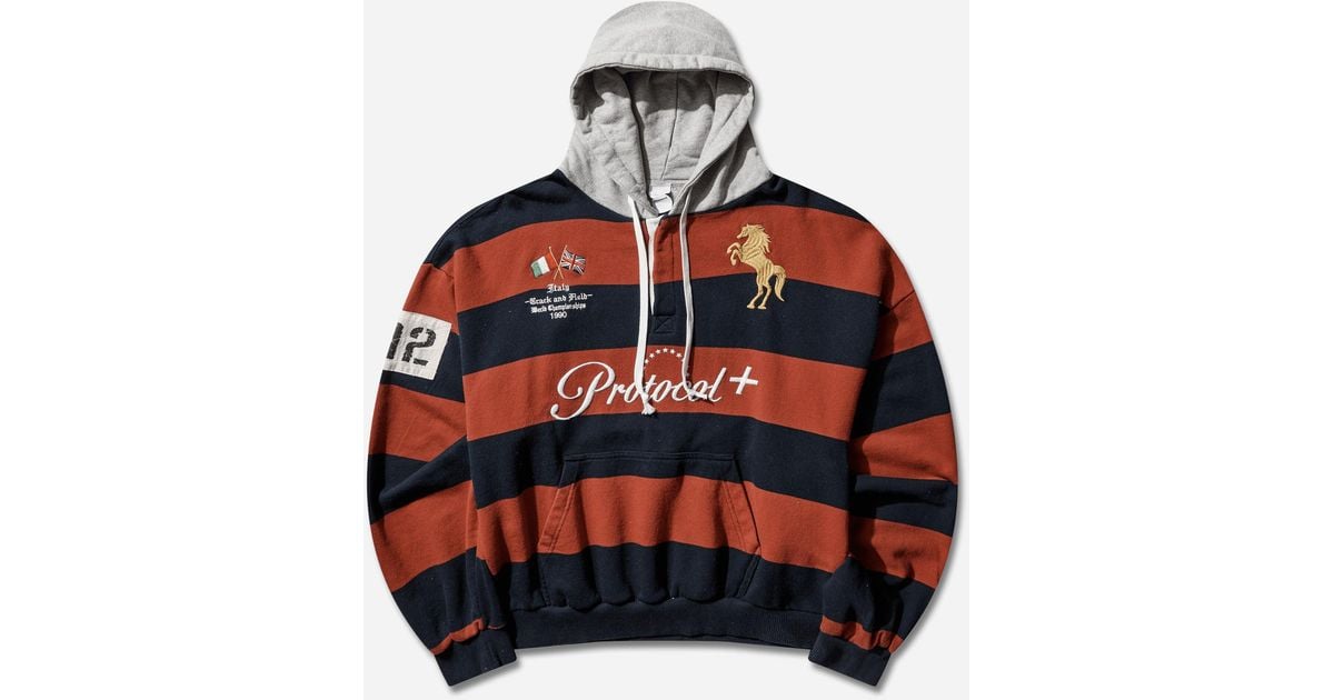 Protocol Index Men S Stripe Polo Hoodie in Red for Men | Lyst UK