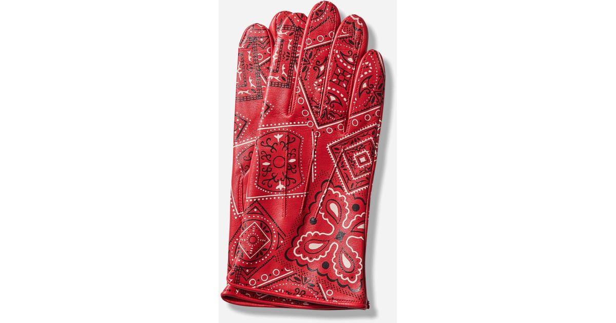 Kapital Leather Cookie Bandana Gloves in Red for Men | Lyst