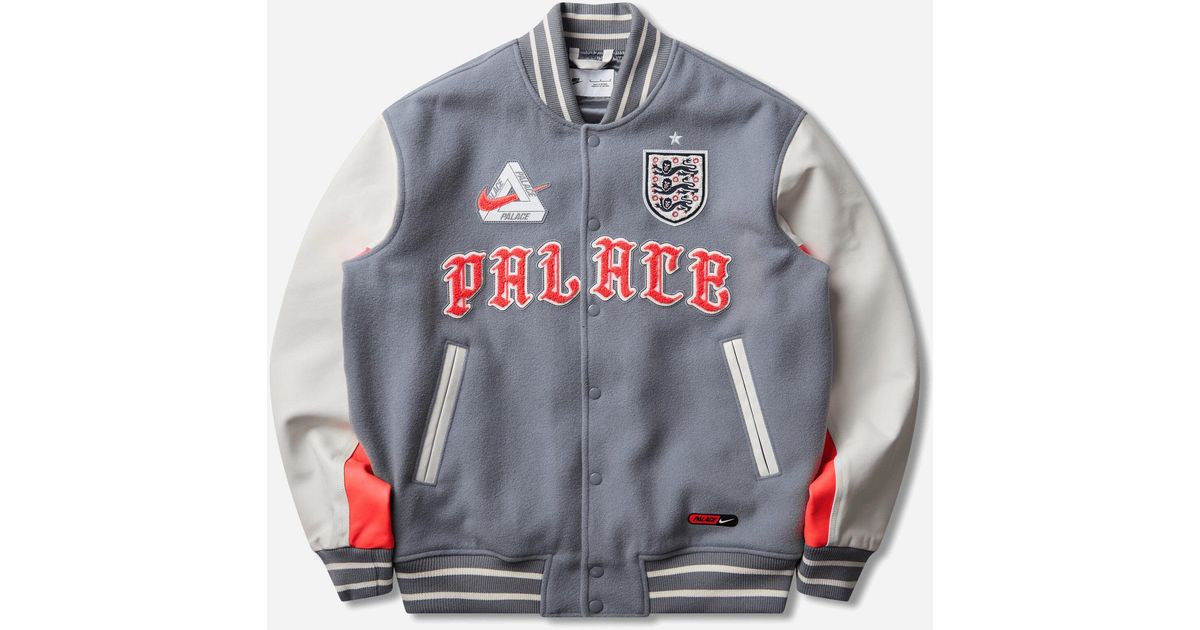 Nike England X Palace Varsity Jacket Cool Bright Crimson in Grey 
