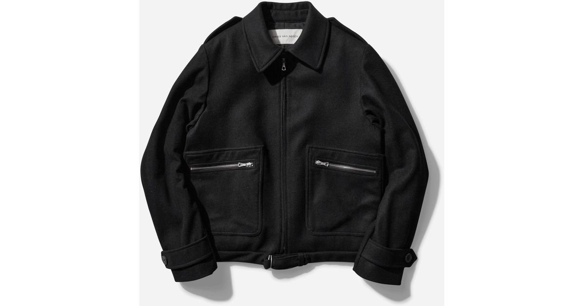Dries Van Noten Wool Zipped Jacket in Black for Men | Lyst