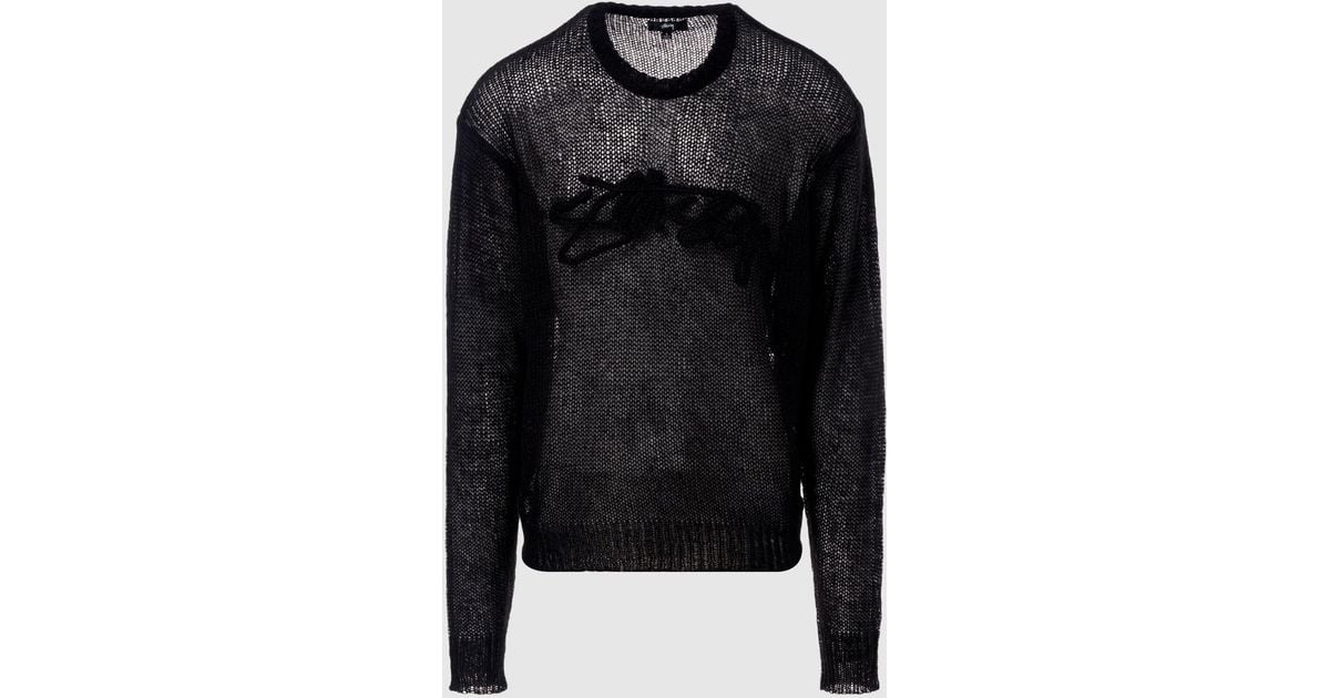 Stussy Loose Knit Logo Sweater in Black for Men | Lyst