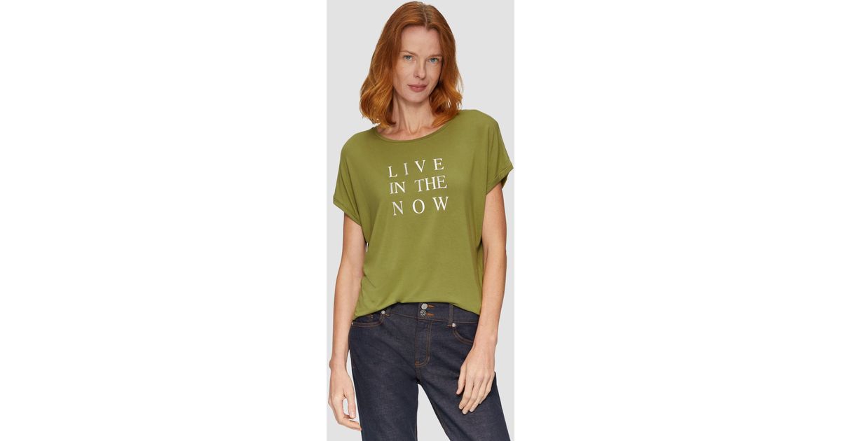 T-Shirt Aus Viskosestretch Mit Frontprint – Relaxed Fit, U-Boot-Ausschnitt, überschnittene Schultern