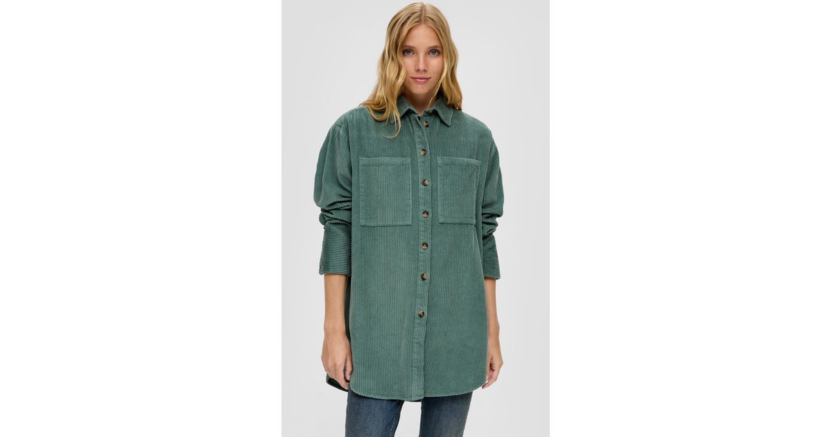 QS Cordbluse Mit Brusttaschen – Langarm, Regular Fit, Mit Hemdkragen