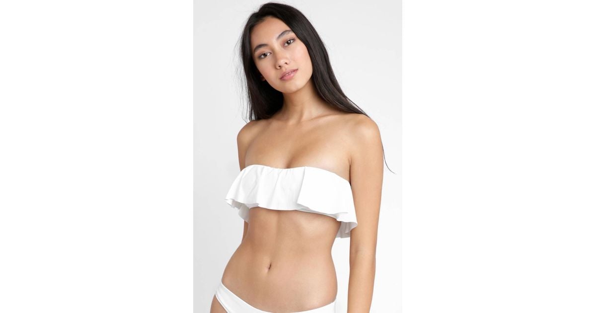 white ruffle bandeau bikini top