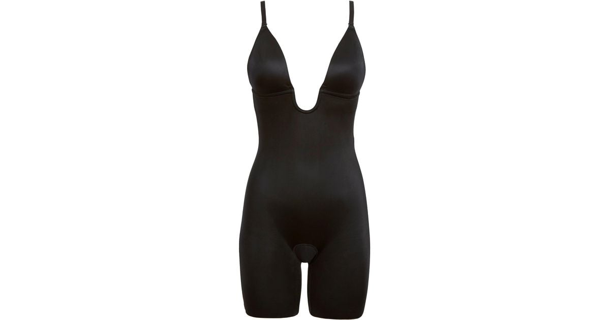 Spanx Suit Your Fancy Plunge Lowback Midthigh Bodysuit in Black Lyst