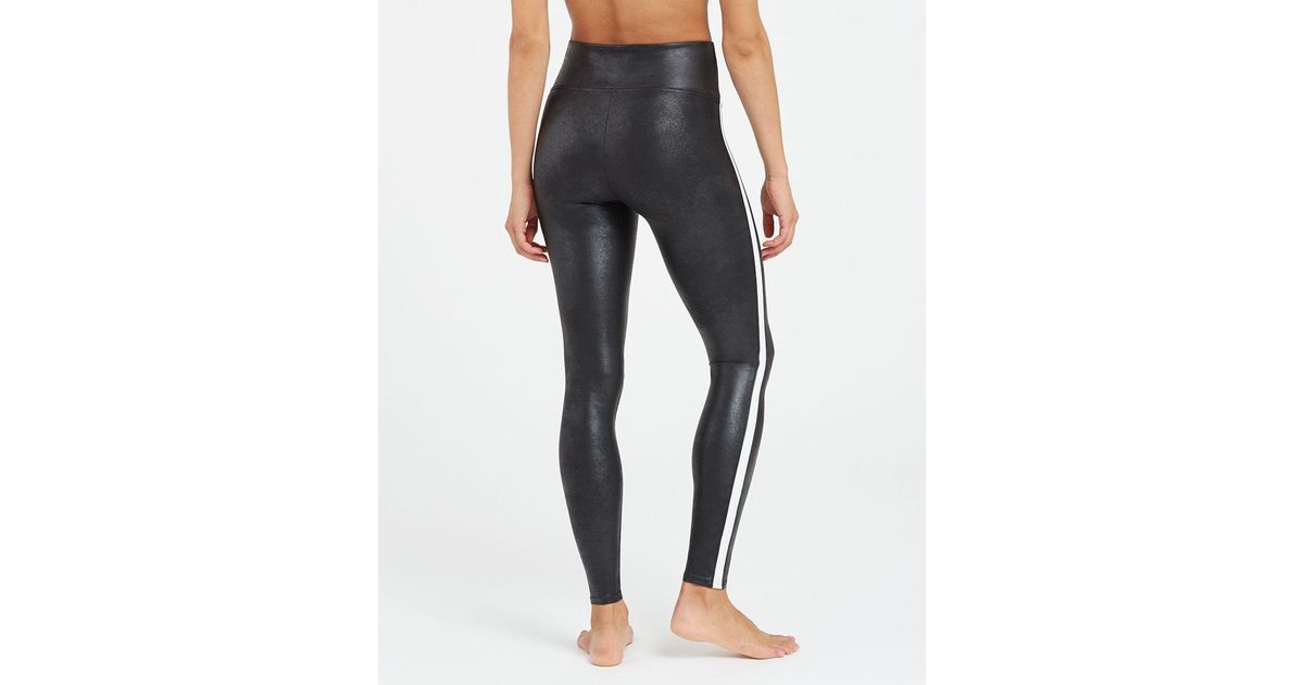 Spanx Faux Leather Side Stripe Leggings in Black / White (Black) Lyst