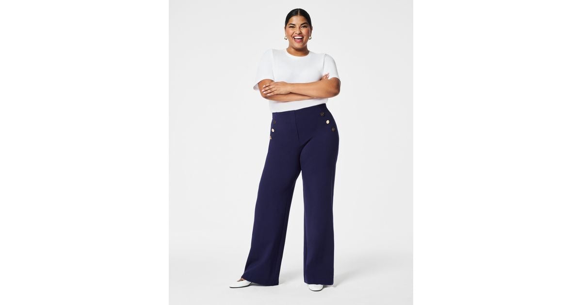 Spanx The Perfect Pant, Button Wide Leg in Blue