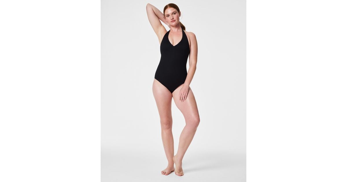 Spanx Pique Shaping Halter One Piece, Full Bust Support in Black