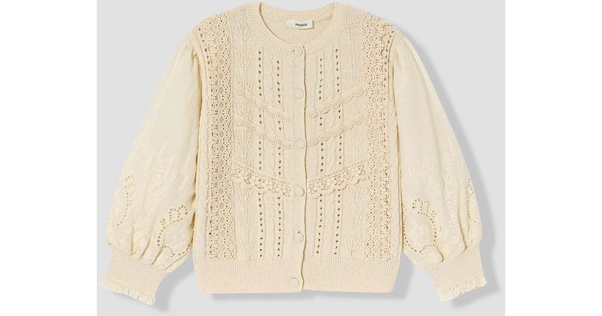 Gilet Gilet en maille dentelle Promod en coloris Neutre Lyst