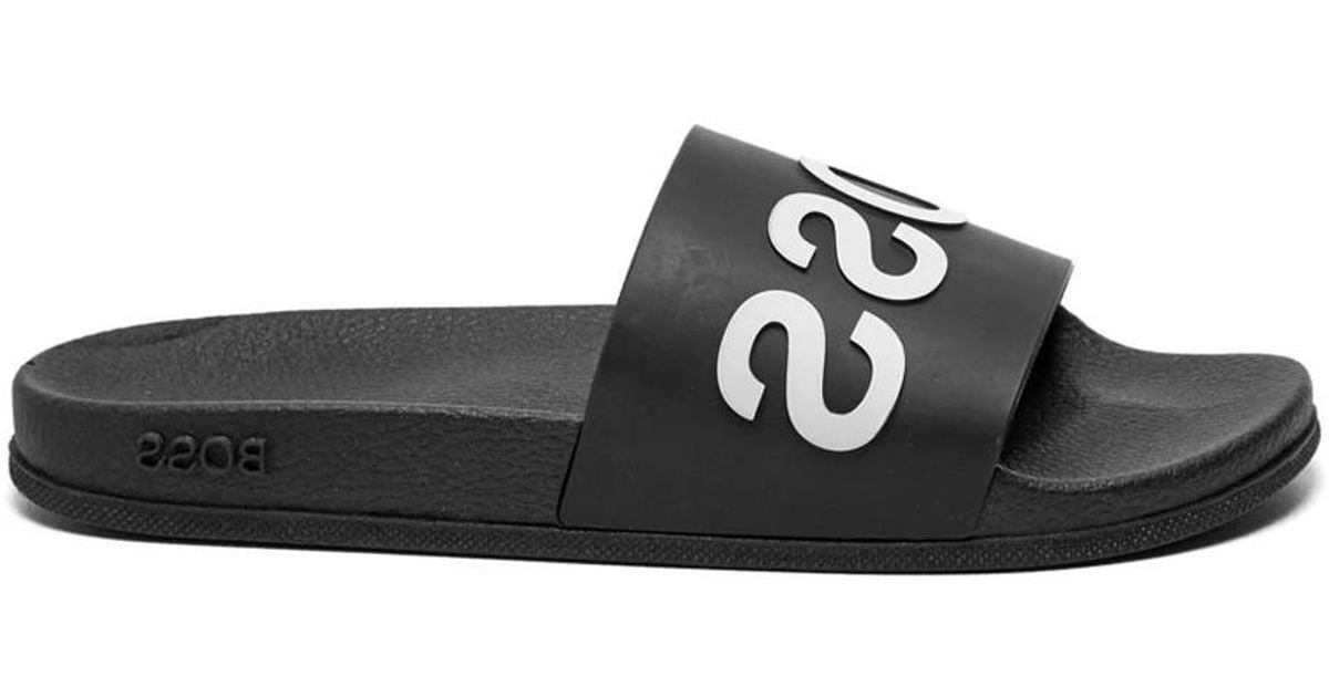 hugo boss sliders black and red