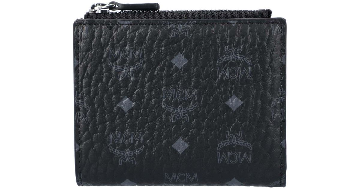 MCM Men Bifold Snap Wallet In Visetos Original Purse Wallet in Black