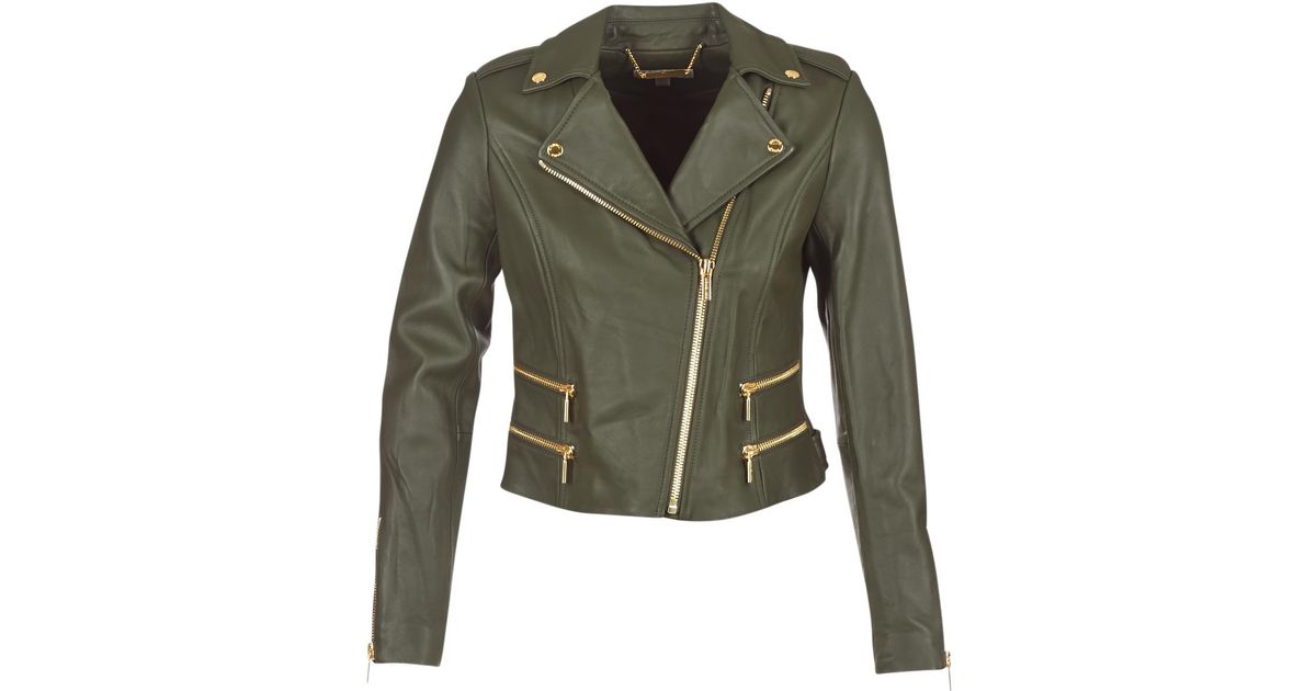 Michael Kors Four Pocket Biker Leather Jacket In Green Lyst