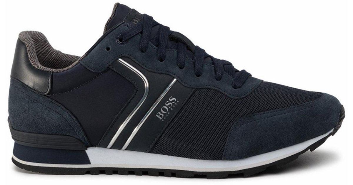 BOSS by Hugo Boss Suede Parkour Runn Trainers Blue for Men - Lyst
