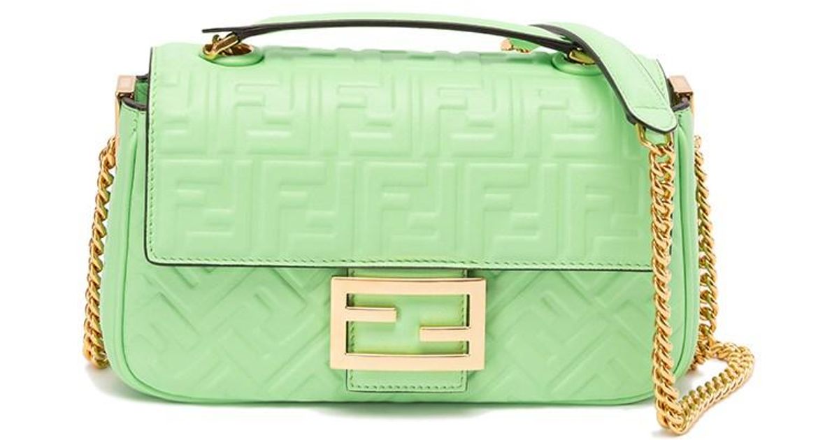 Fendi `baguette Chain Midi` Leather Bag in Green | Lyst